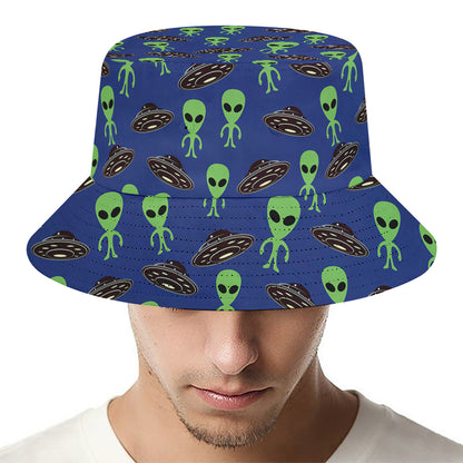 Cute Green Alien UFO Print Bucket Hat