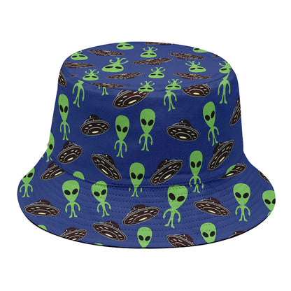 Cute Green Alien UFO Print Bucket Hat