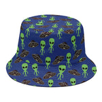 Cute Green Alien UFO Print Bucket Hat