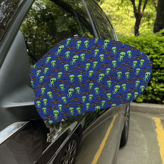 Cute Green Alien UFO Print Car Side Mirror Covers