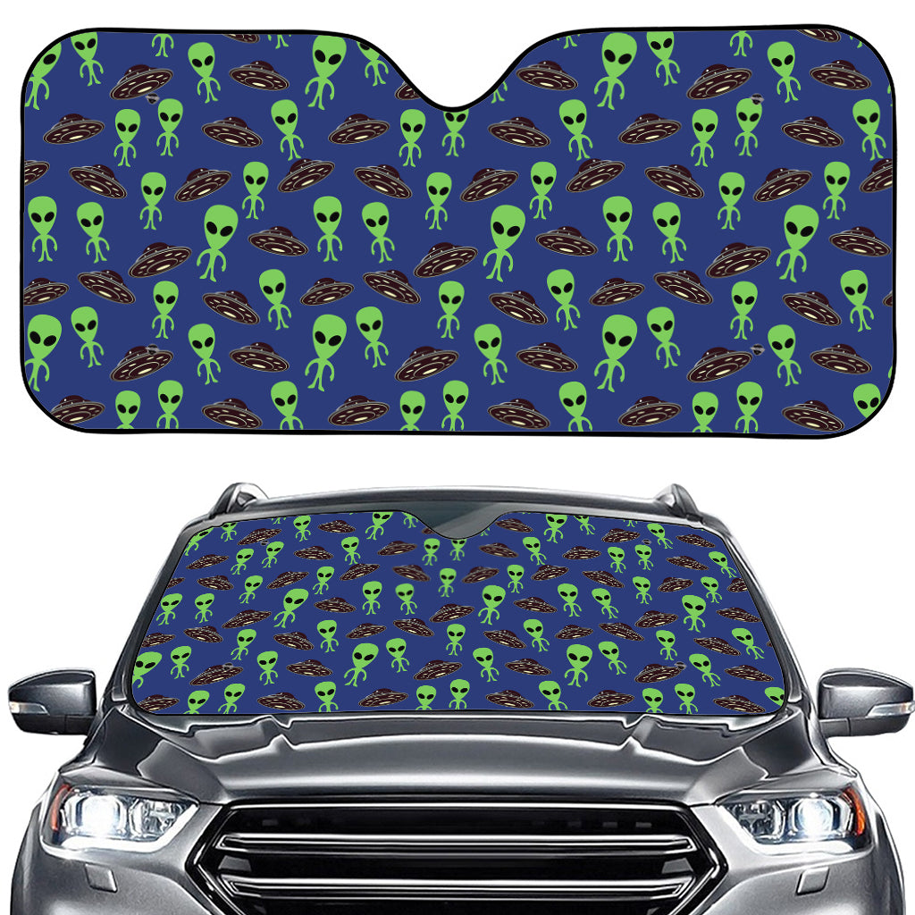 Cute Green Alien UFO Print Car Windshield Sun Shade