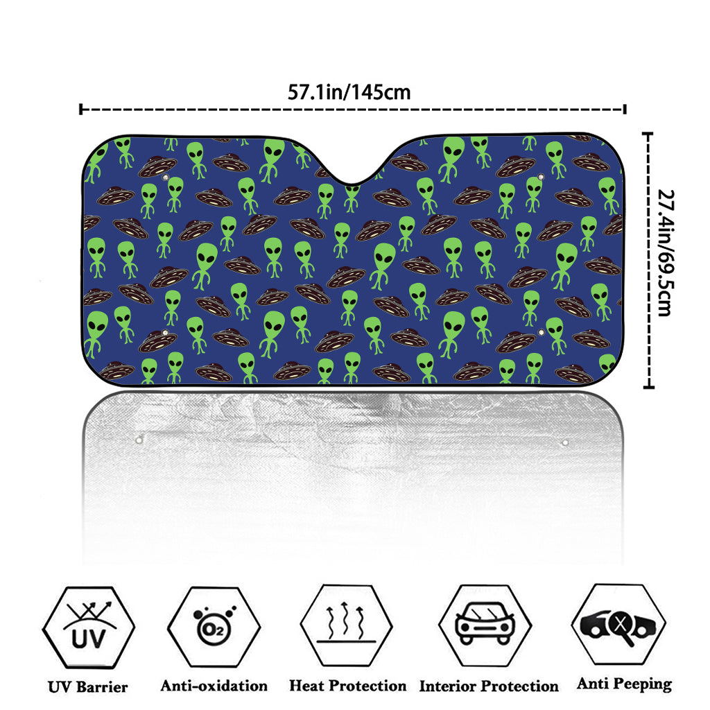 Cute Green Alien UFO Print Car Windshield Sun Shade