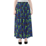 Cute Green Alien UFO Print Chiffon Maxi Skirt