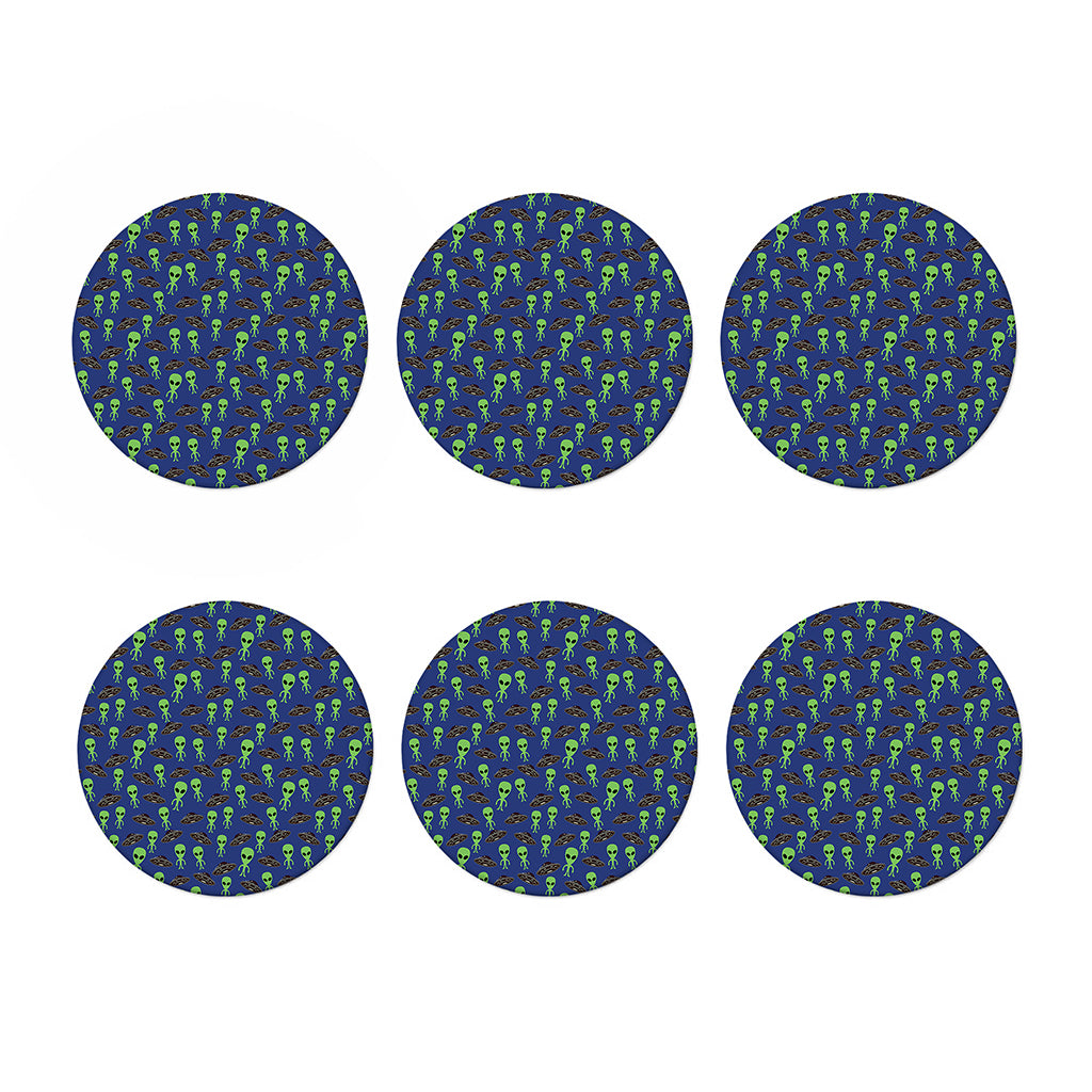 Cute Green Alien UFO Print Coaster Set