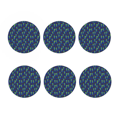 Cute Green Alien UFO Print Coaster Set