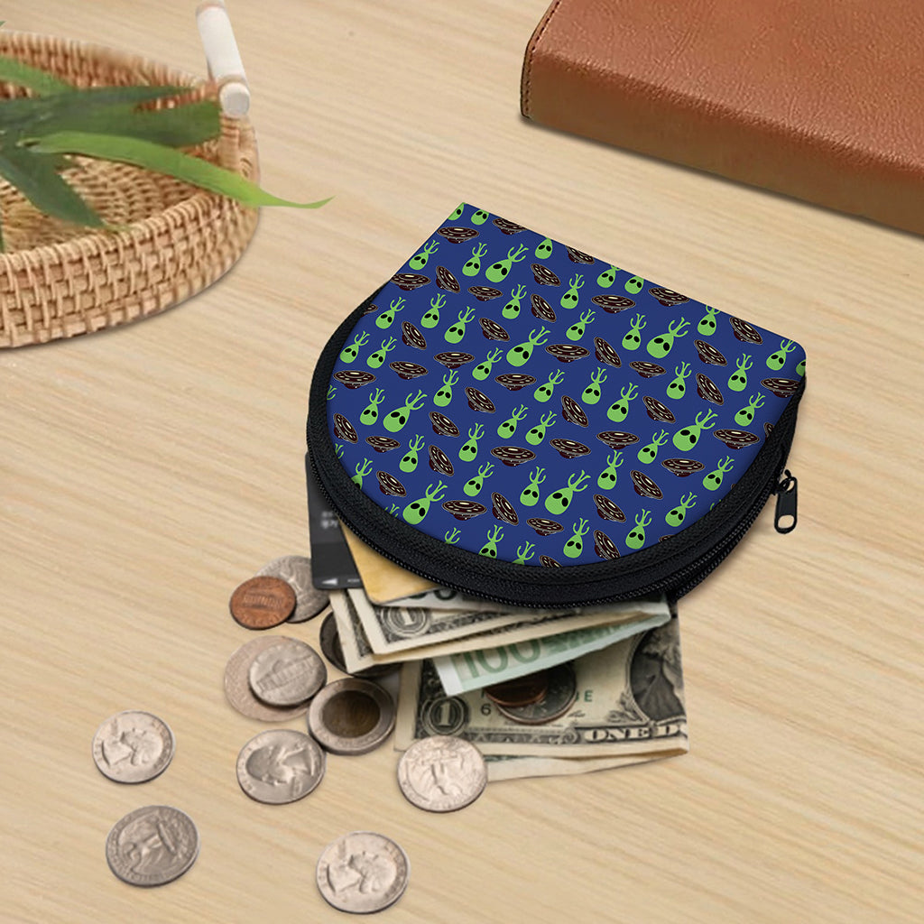 Cute Green Alien UFO Print Coin Purse