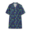 Cute Green Alien UFO Print Cotton Hawaiian Shirt