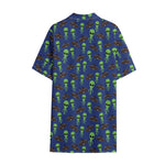 Cute Green Alien UFO Print Cotton Hawaiian Shirt