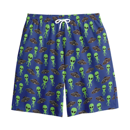 Cute Green Alien UFO Print Cotton Shorts