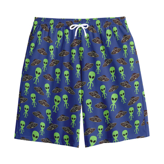 Cute Green Alien UFO Print Cotton Shorts