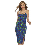 Cute Green Alien UFO Print Cross Back Cami Dress