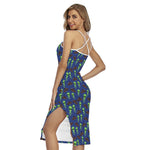 Cute Green Alien UFO Print Cross Back Cami Dress