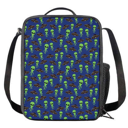 Cute Green Alien UFO Print Crossbody Lunch Bag