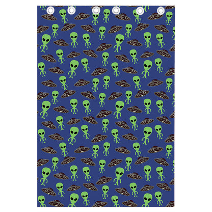 Cute Green Alien UFO Print Curtain
