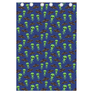 Cute Green Alien UFO Print Curtain