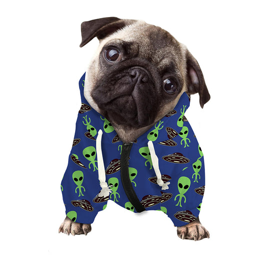 Cute Green Alien UFO Print Dog Zip Up Hoodie