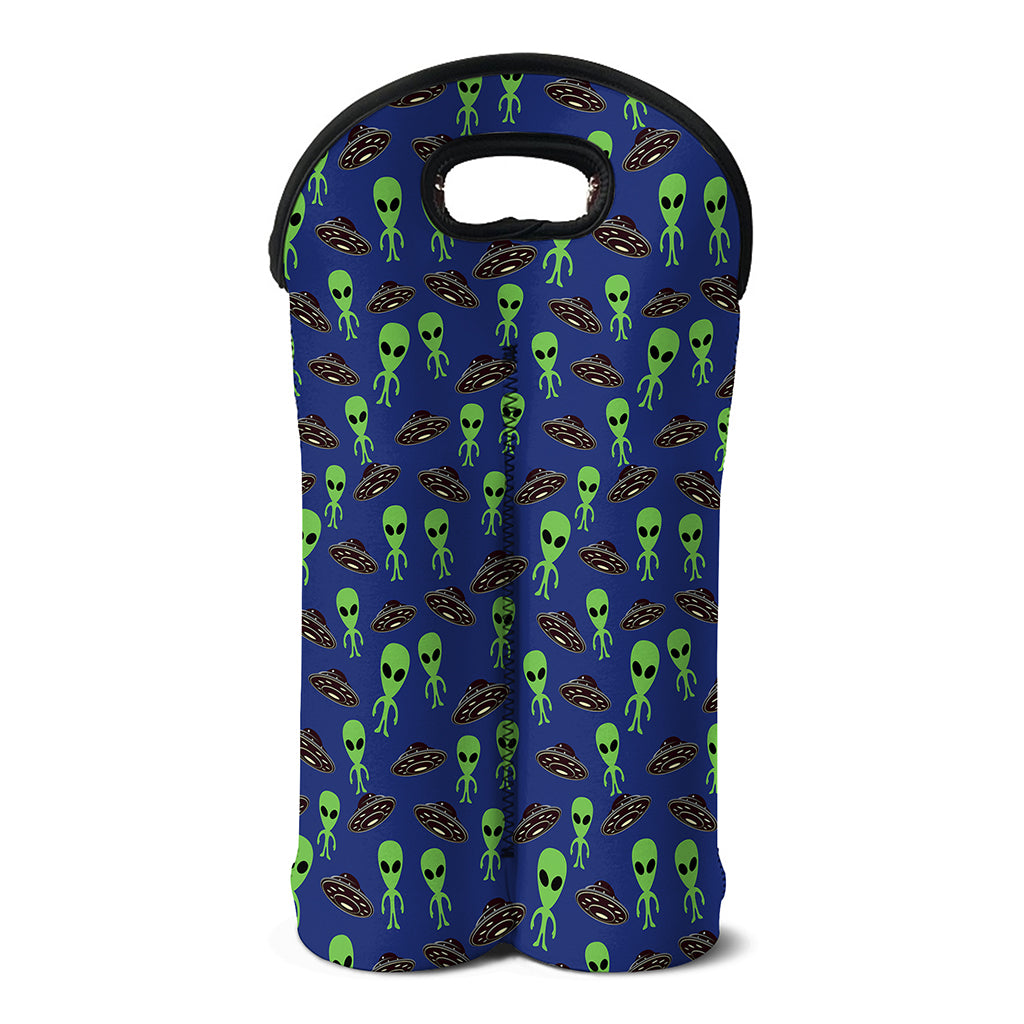 Cute Green Alien UFO Print Double Neoprene Wine Tote