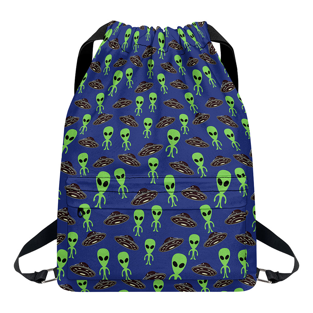 Cute Green Alien UFO Print Drawstring Backpack