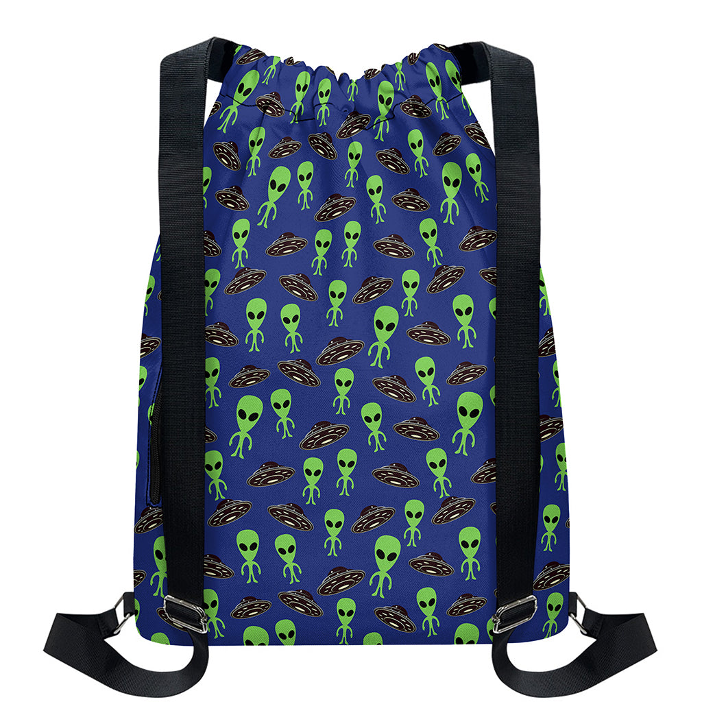 Cute Green Alien UFO Print Drawstring Backpack