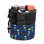 Cute Green Alien UFO Print Drawstring Makeup Bag
