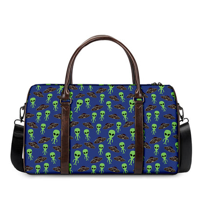 Cute Green Alien UFO Print Duffle Bag