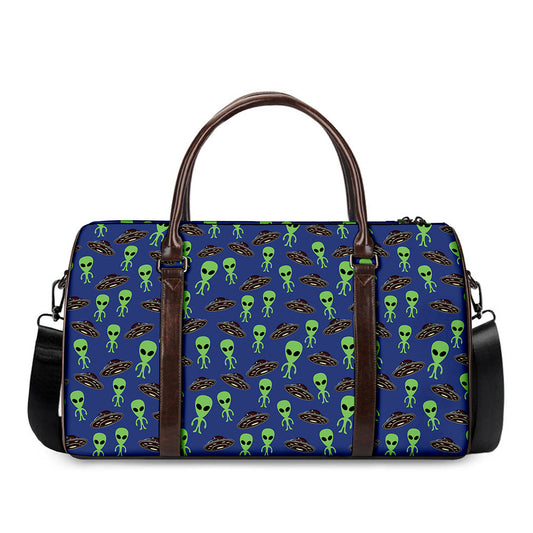 Cute Green Alien UFO Print Duffle Bag