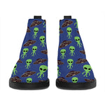 Cute Green Alien UFO Print Flat Ankle Boots