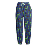 Cute Green Alien UFO Print Fleece Lined Knit Pants