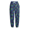 Cute Green Alien UFO Print Fleece Lined Knit Pants