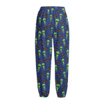 Cute Green Alien UFO Print Fleece Lined Knit Pants