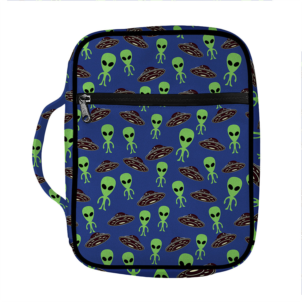 Cute Green Alien UFO Print Front Pocket Bible Bag