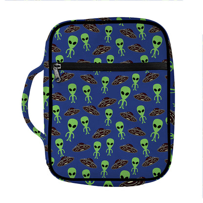 Cute Green Alien UFO Print Front Pocket Bible Bag