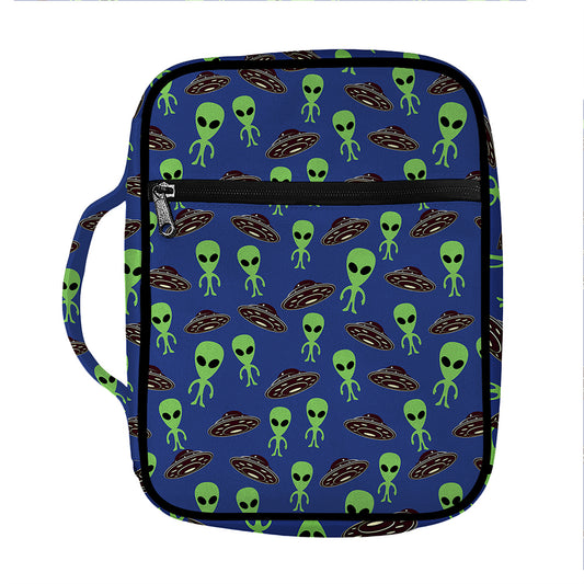 Cute Green Alien UFO Print Front Pocket Bible Bag