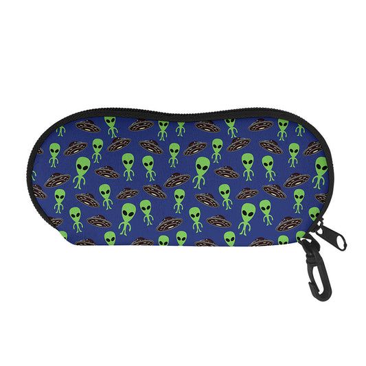 Cute Green Alien UFO Print Glasses Case