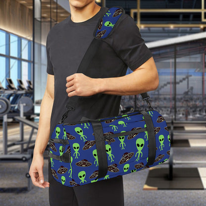 Cute Green Alien UFO Print Gym Bag