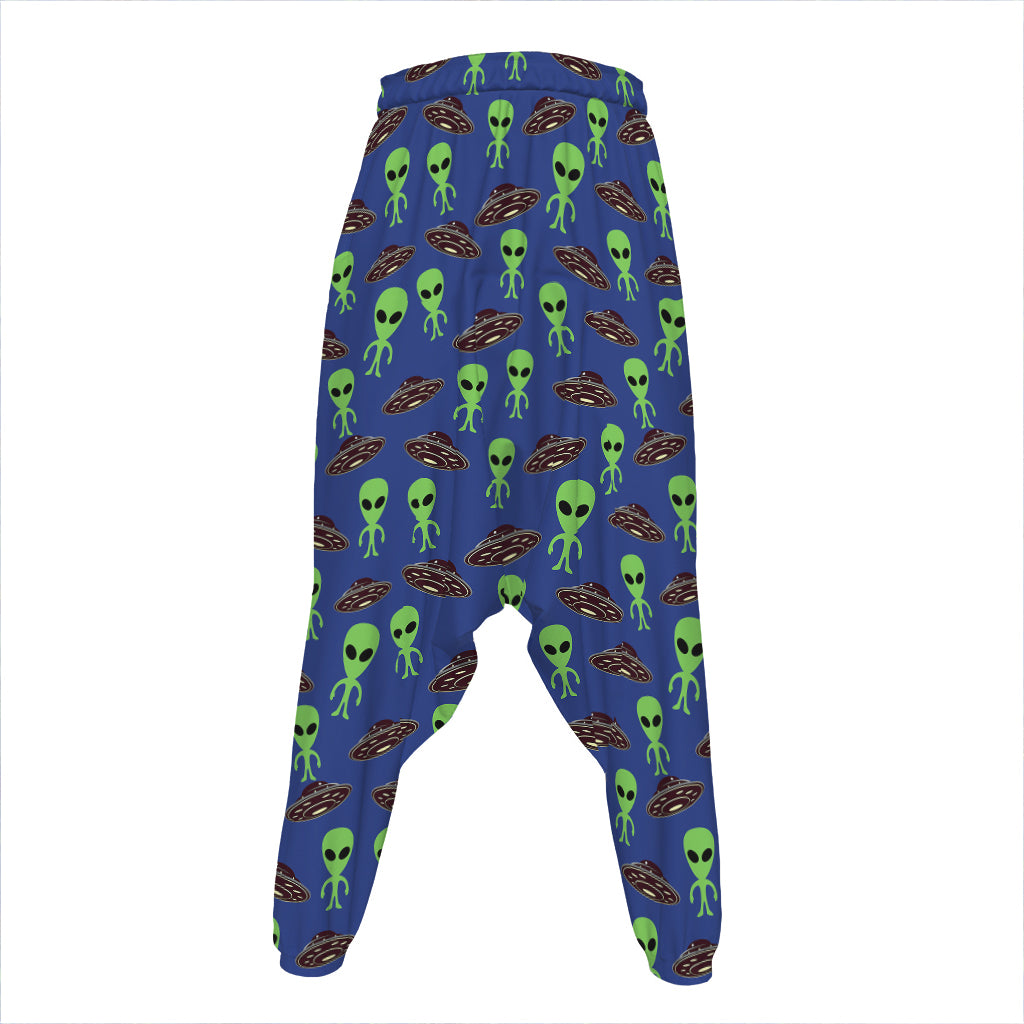 Cute Green Alien UFO Print Hammer Pants