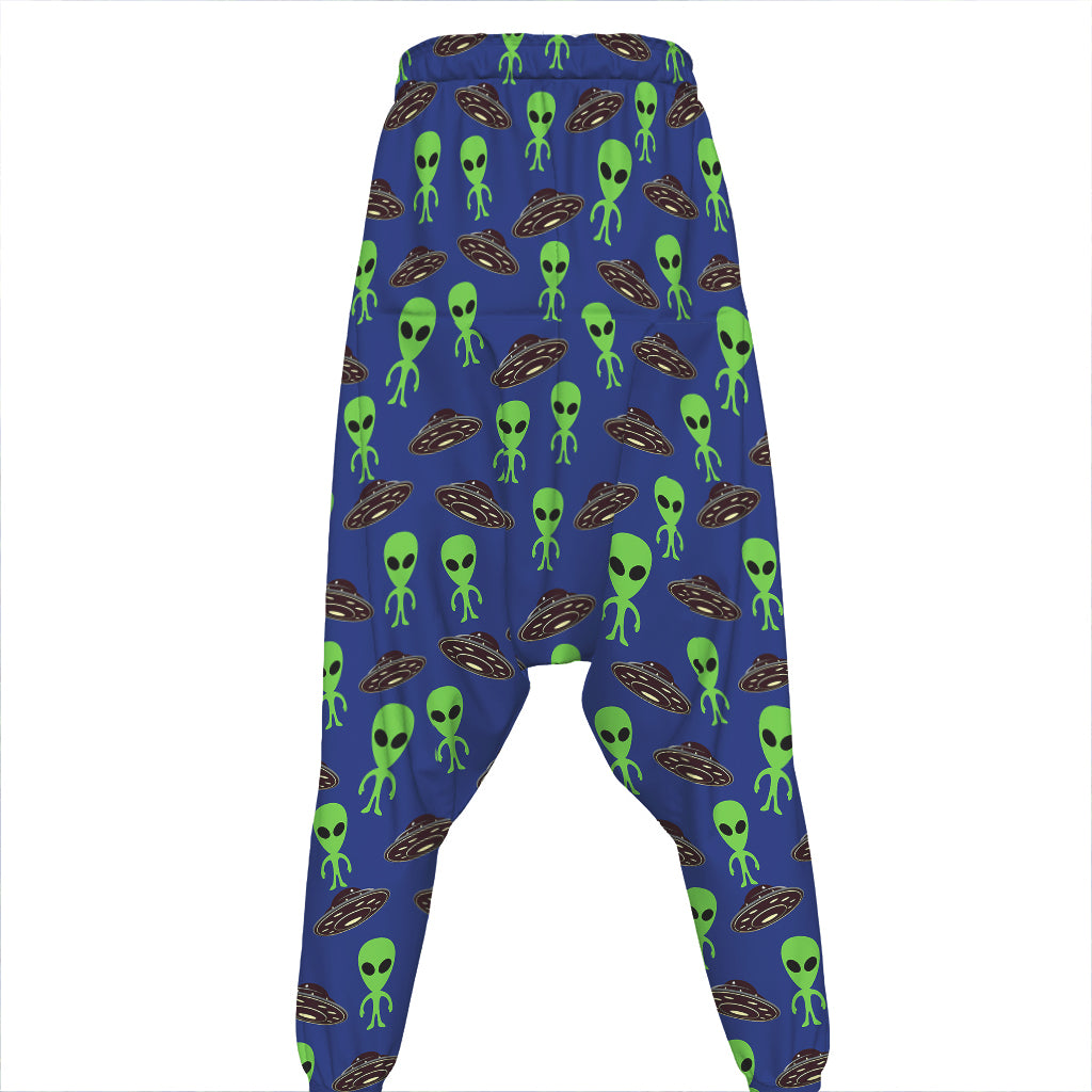 Cute Green Alien UFO Print Hammer Pants