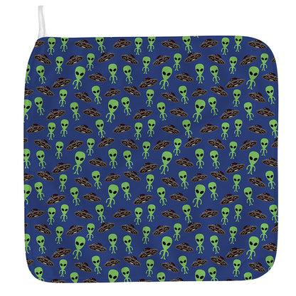 Cute Green Alien UFO Print Hand Towel