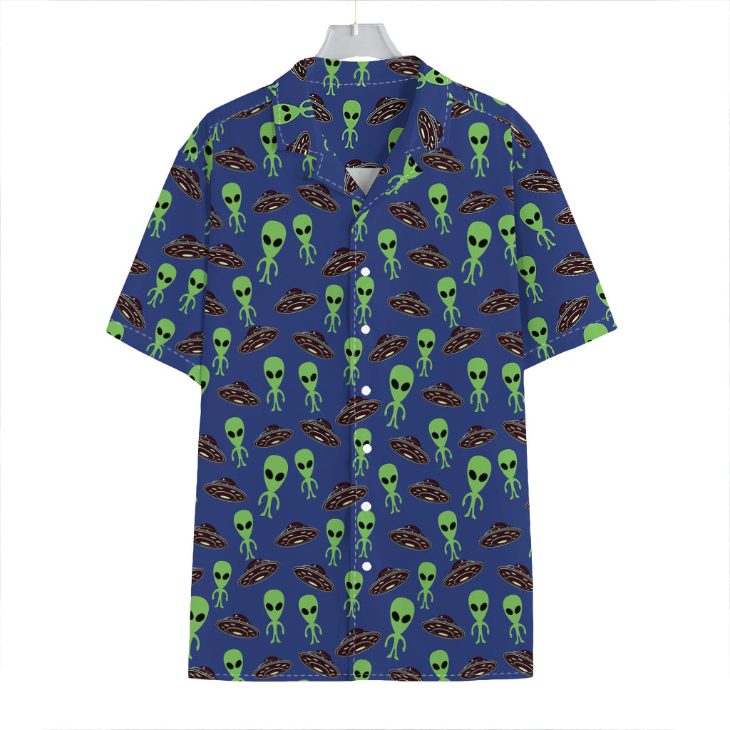 Cute Green Alien UFO Print Hawaiian Shirt