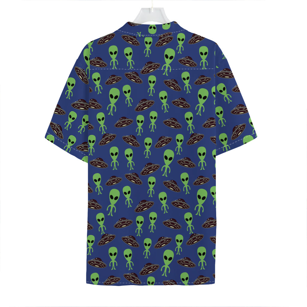 Cute Green Alien UFO Print Hawaiian Shirt