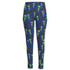 Cute Green Alien UFO Print High-Waisted Pocket Leggings