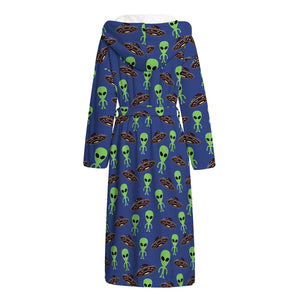 Cute Green Alien UFO Print Hooded Bathrobe