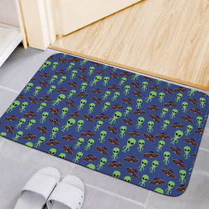 Cute Green Alien UFO Print Indoor Door Mat