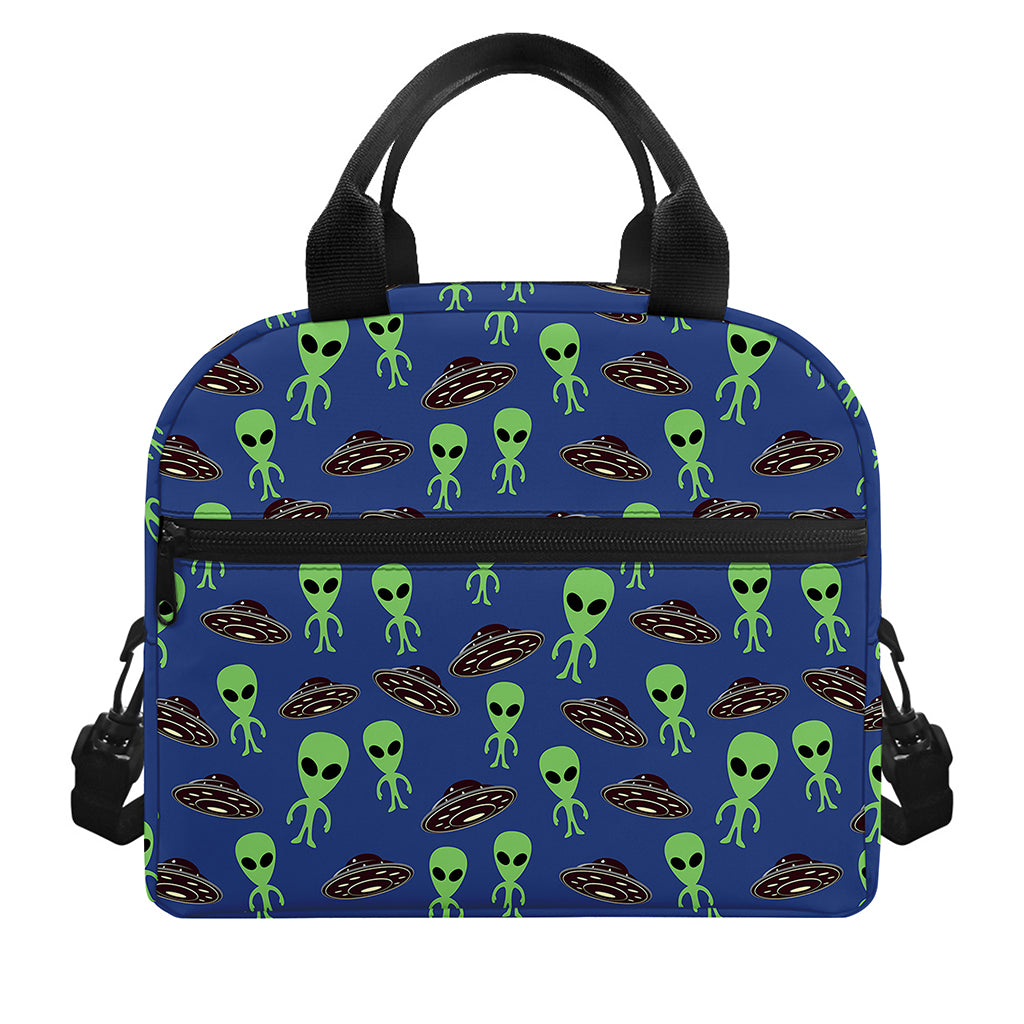 Cute Green Alien UFO Print Insulated Lunch Bag