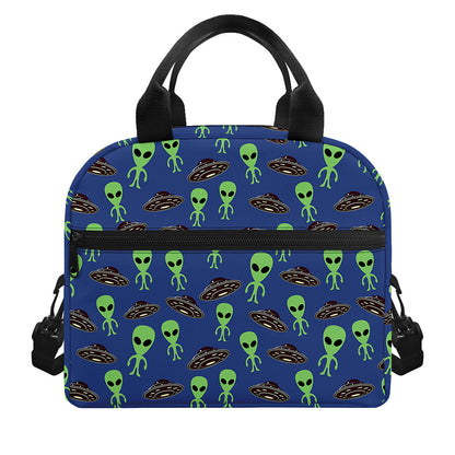 Cute Green Alien UFO Print Insulated Lunch Bag