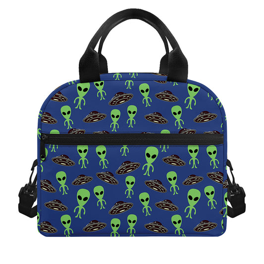 Cute Green Alien UFO Print Insulated Lunch Bag