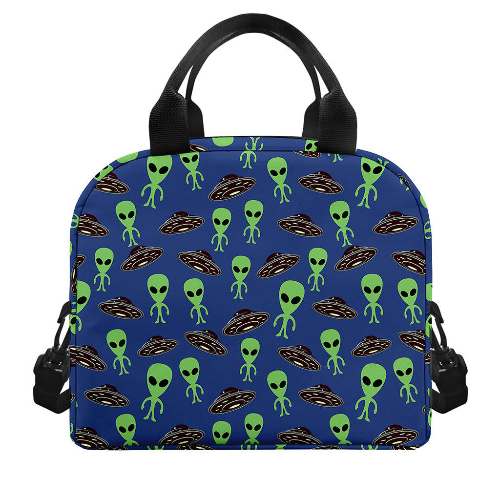 Cute Green Alien UFO Print Insulated Lunch Bag