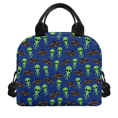 Cute Green Alien UFO Print Insulated Lunch Bag