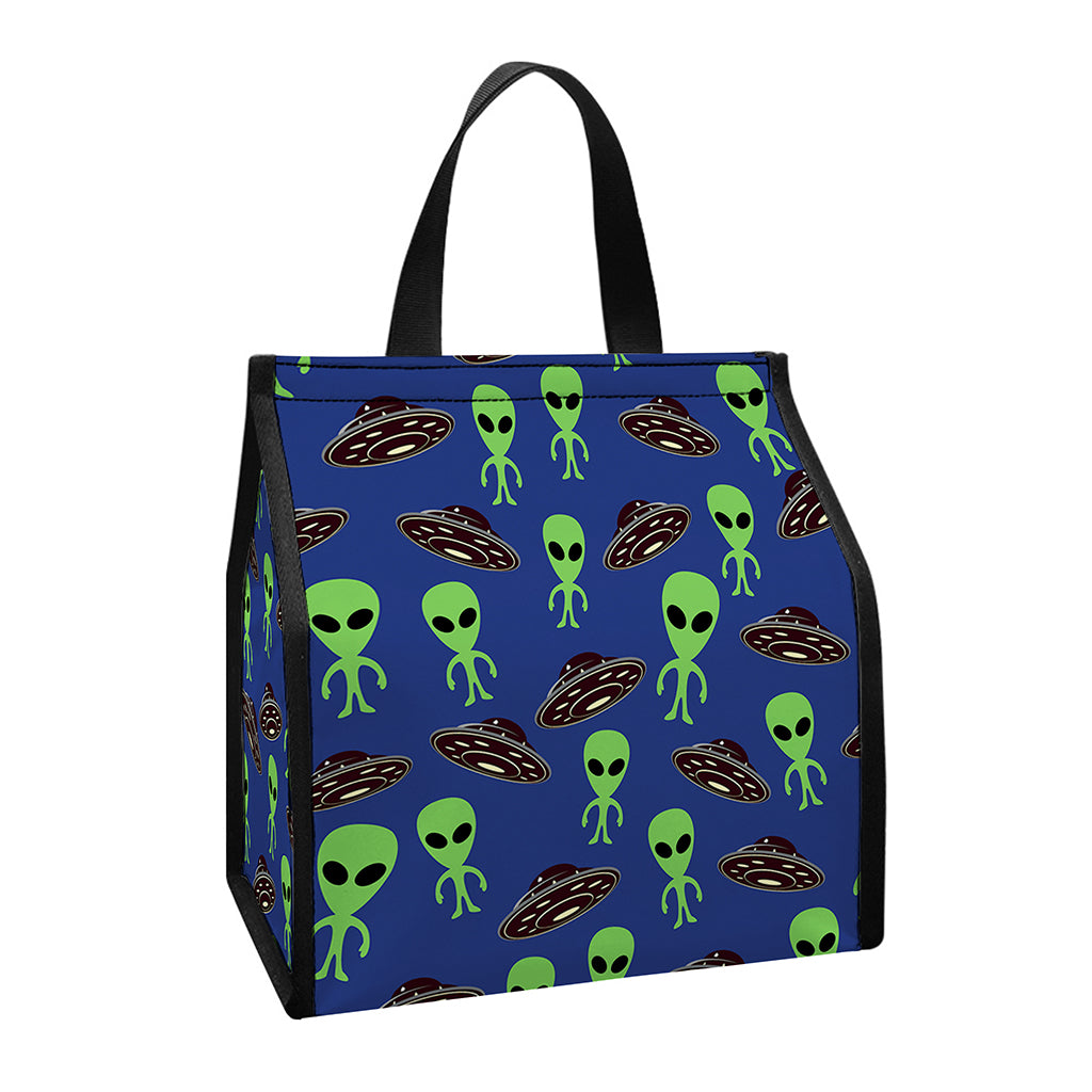 Cute Green Alien UFO Print Insulated Lunch Tote