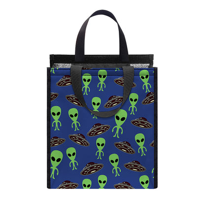 Cute Green Alien UFO Print Insulated Lunch Tote